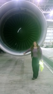 At the Delta hangar ... just hanging out by an engine, as one does